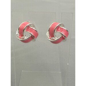 Pink & Silver Knot Stud Earrings For Women